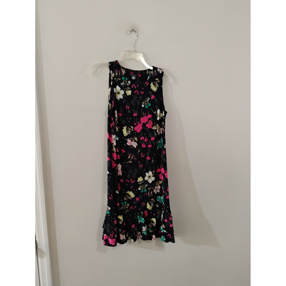 Tommy Hilfiger Black Floral Sleeveless Ruffle Hem Shift Dress Size 6
